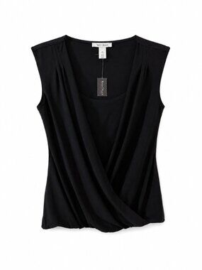 NWT White House Black Market Black Faux Wrap Sleeveless Top Size XS